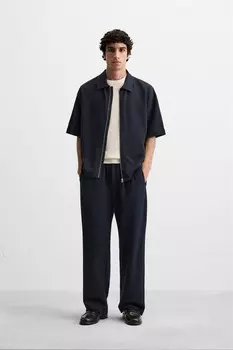 Брюки из сирсакера со склисками ZARA, темно-синий