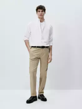 Брюки из смешанного хлопка обычного кроя Massimo Dutti, бежевый