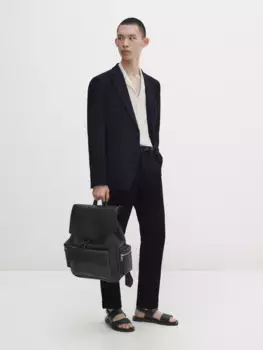 Брюки из смешанного хлопка с подвертыми Massimo Dutti, синий