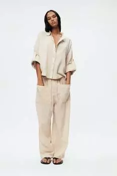 Брюки из смешанного льна с карманами ZARA, экру