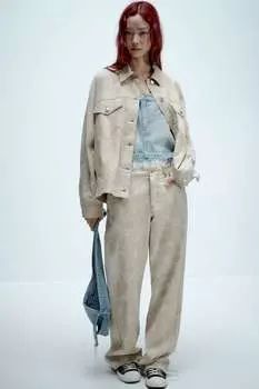 Брюки из смешанного льна с принтом ZARA