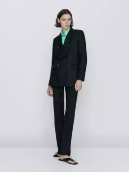 Брюки из смешанного льна стрейч Massimo Dutti, черный