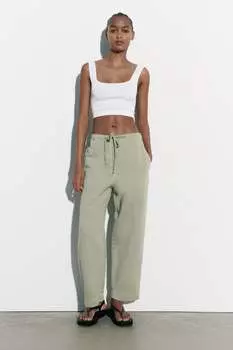 Брюки из смешанного льна ZARA, цвет морской волны