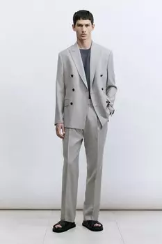 Брюки из смеси шерсти, стандартного кроя H&M, серый