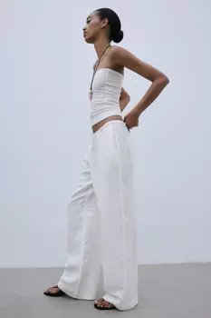 Брюки из смесового льна H&M, белый
