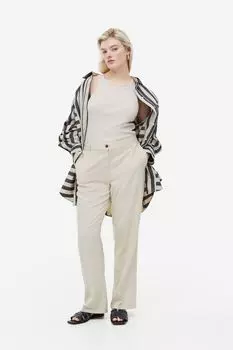 Брюки из смесового льна из твила H&M, светло-бежевый