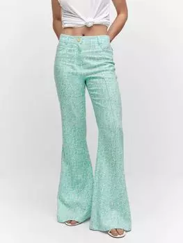 Брюки из смесового льна Mango Gili, бирюзовый цвет морской волны