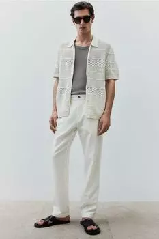 Брюки из смесового льна обычного кроя H&M, белый