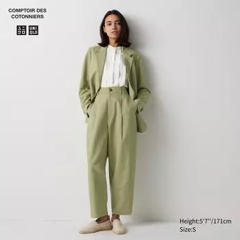 Брюки из смесового льна с зауженными складками UNIQLO, зеленый