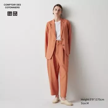 Брюки из смесового льна с зауженными складками UNIQLO, оранжевый