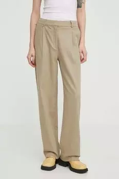 Брюки из смесового льна Samsoe Samsoe, бежевый