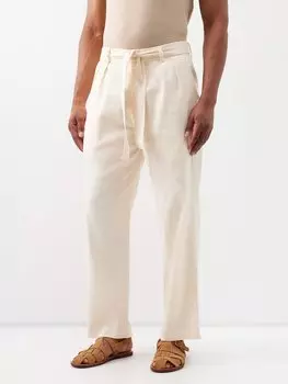 Брюки из смесового льна со складками спереди Commas, бежевый