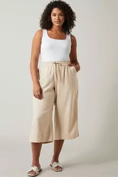 Брюки из смесового льна укороченного кроя Evans, коричневый