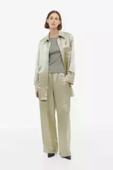 Брюки из смесового шелка H&M, зеленый