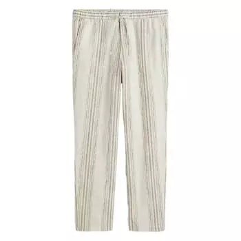 Брюки из смесовой льняной ткани H&M Regular Fit Linen-mix, светло-бежевый/полоска