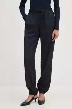 Брюки из смесовой шерсти Lacoste, темно-синий