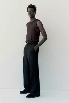 Брюки из смесовой шерсти со структурой H&M, черный