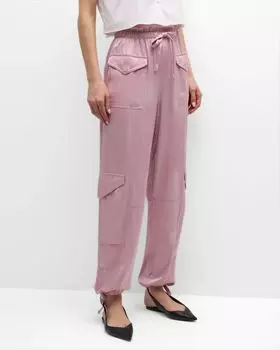 Брюки из стираного атласа с завязками Ganni, цвет Bleached Mauve