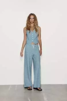 Брюки из структурного жаккарда ZARA, синий
