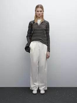 Брюки из струящейся хлопковой смеси Massimo Dutti, бежевый