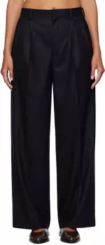 Брюки из темно-синей шерстяной фланели в полоску AURALEE, Top dark navy