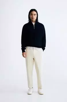 Брюки из текстурированного хлопка - льна ZARA, экрю