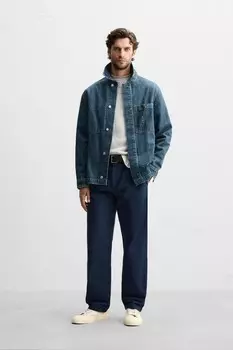 Брюки из текстурированного хлопка ZARA, темно-синий