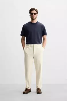 Брюки из текстурированной махровой ткани ZARA, светло-бежевый