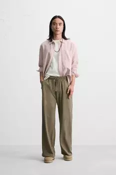 Брюки из текстурированной русской ткани ZARA, зеленоватый