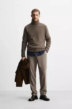 Брюки из текстурированной шерсти ZARA, норка