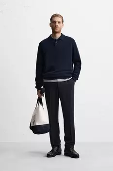 Брюки из текстурированной шерсти ZARA, темно-синий