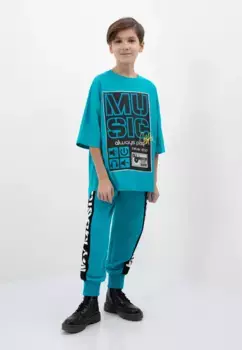 Брюки из ткани Gulliver с надписью сбоку, бирюзовый
