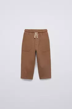 Брюки из ткани с карманами ZARA, коричневый