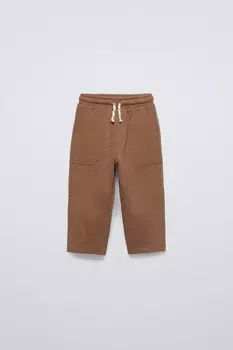 Брюки из ткани с карманами ZARA, коричневый