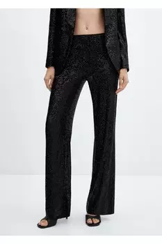 Брюки из ткани с пайетками Mango, черный