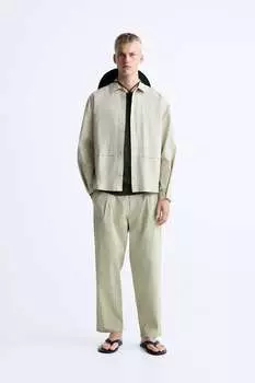 Брюки из ткани seersucker со складками Zara, светло-зеленый