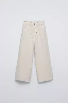 Брюки из толстого вельвета с бумажными мешками ZARA, экрю