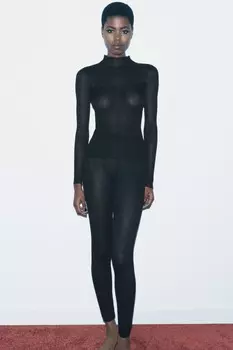 Брюки из тонкого трикотажа в ребрешку ZARA, черный