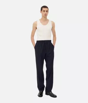 Брюки из тонкой шерсти Bottega Veneta, темно-синий