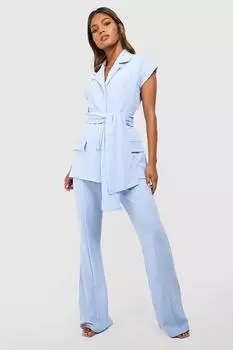 Брюки из трикотажного крепа и расклешенного кроя Boohoo, синий