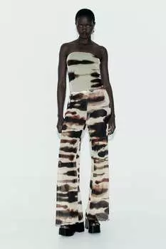 Брюки из тюля с принтом tie-dye ZARA, экру