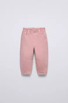 Брюки из твила с бумажными пакетами ZARA, розовый