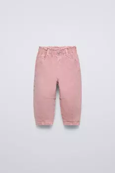 Брюки из твила с бумажными пакетами ZARA, розовый