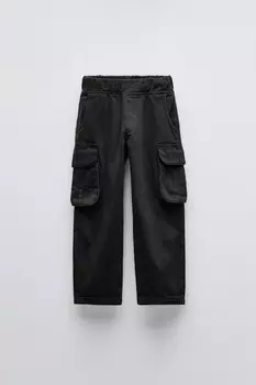 Брюки из твила с карманами ZARA, черный