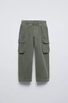 Брюки из твила с карманами ZARA, хаки
