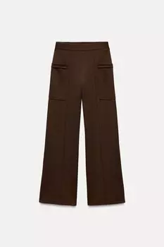 Брюки из твила с карманами ZARA, коричневый