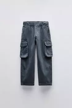 Брюки из твила с карманами ZARA, синий