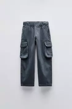 Брюки из твила с карманами ZARA, синий
