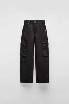 Брюки из твила с множеством карманов ZARA, черный