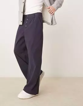 Брюки из твила с подковообразным кроем и складками ASOS DESIGN темно-синего цвета